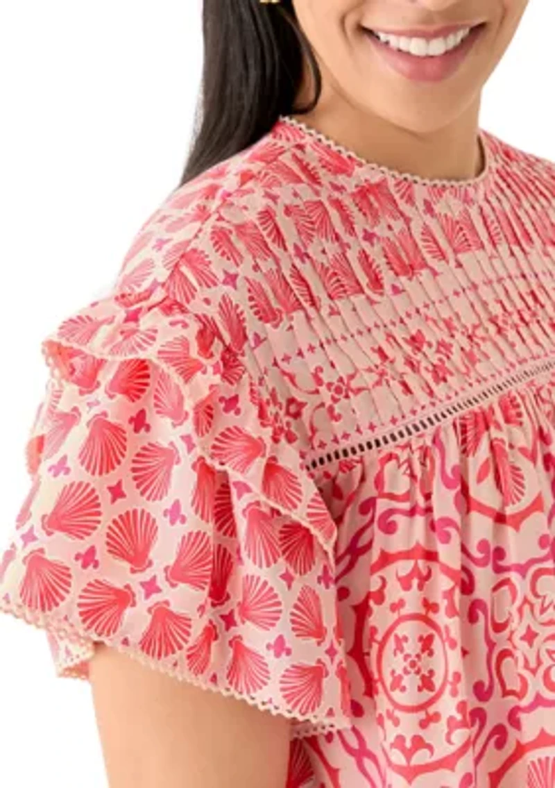 Women's Short Sleeve Pintuck Top