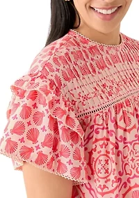 Women's Short Sleeve Pintuck Top
