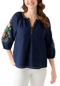 Women's 3/4 Embroidered Sleeve Top