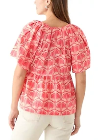 Women's Pleated Shoulder Printed Top