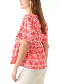 Women's Pleated Shoulder Printed Top