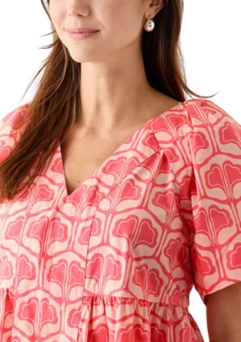 Women's Pleated Shoulder Printed Top
