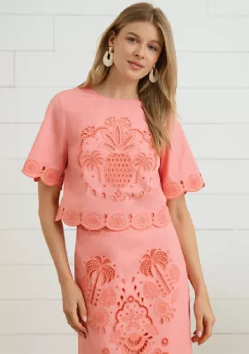 Sewing Down South x Crown & Ivy™ Hayes Short Sleeve Embroidered Blouse