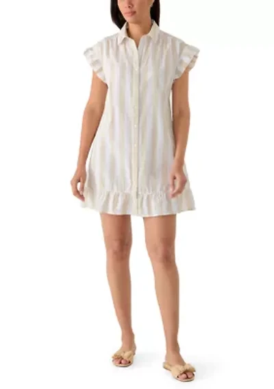 Women's Flutter Sleeve Striped Shirtdress