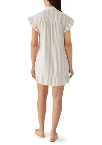 Women's Flutter Sleeve Striped Shirtdress