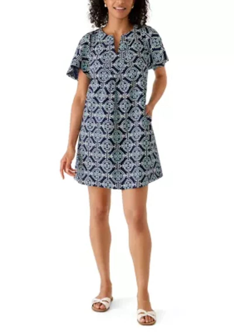 Women's Split Neck Printed Dress