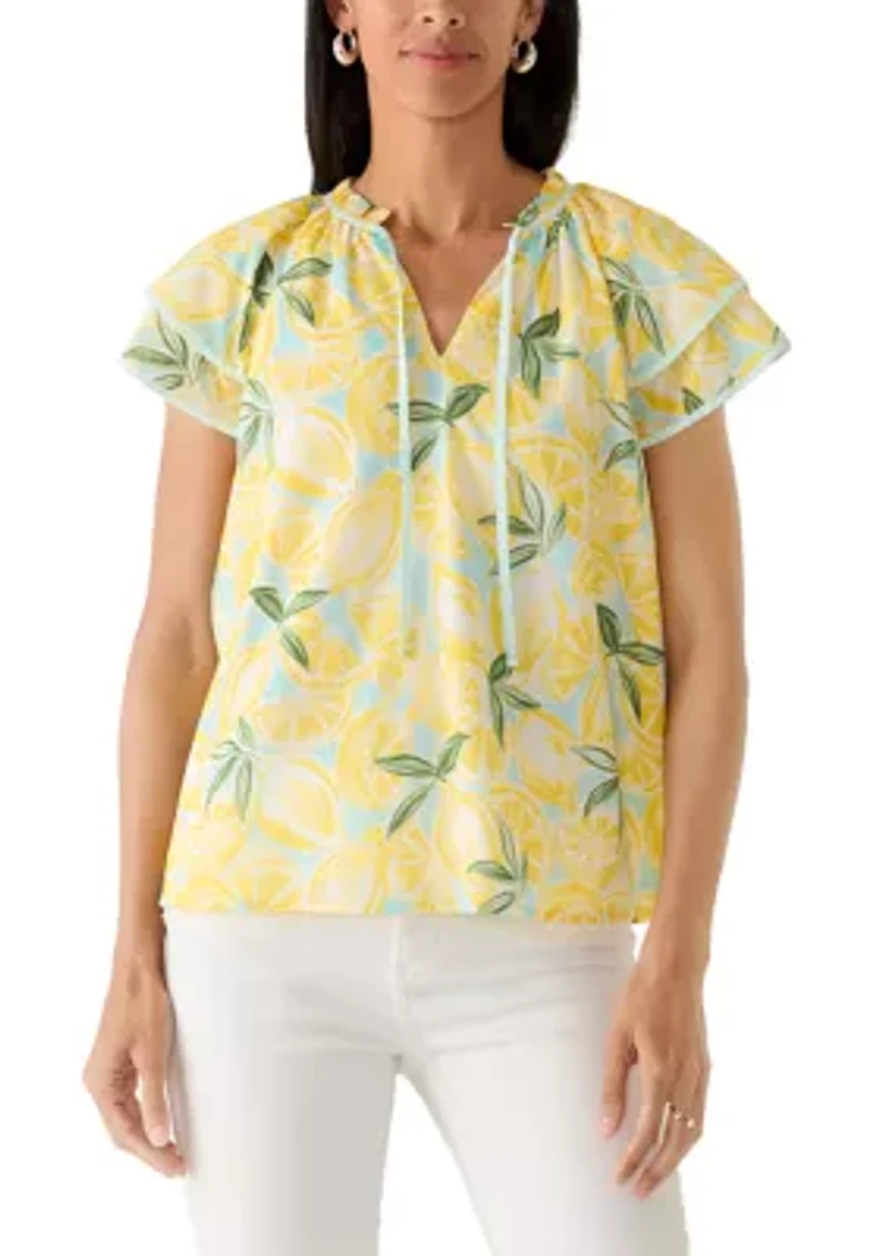 Women's Short Ruffle Sleeve Peasant Top