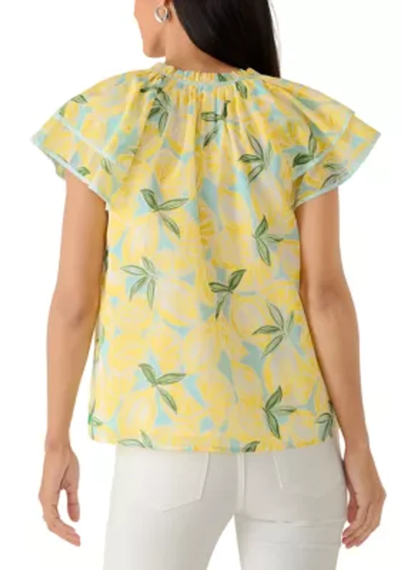 Women's Short Ruffle Sleeve Peasant Top