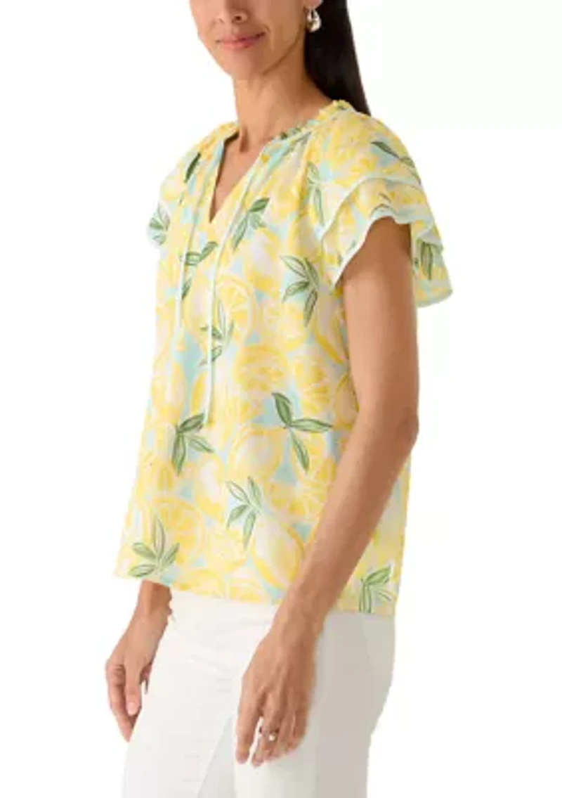 Women's Short Ruffle Sleeve Peasant Top