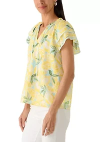 Women's Short Ruffle Sleeve Peasant Top