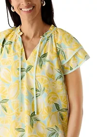 Women's Short Ruffle Sleeve Peasant Top