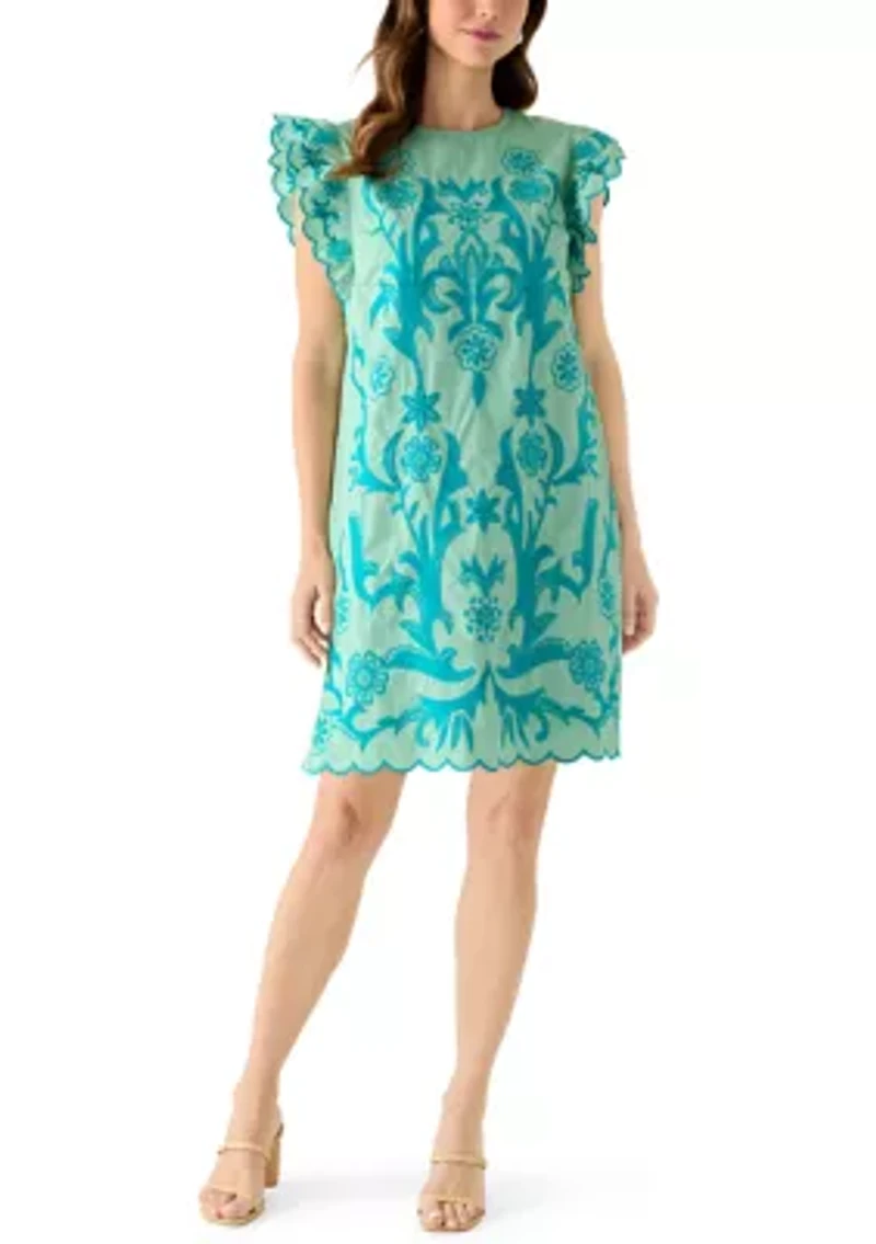 Women's Eyelet Flutter Sleeve Mini Dress