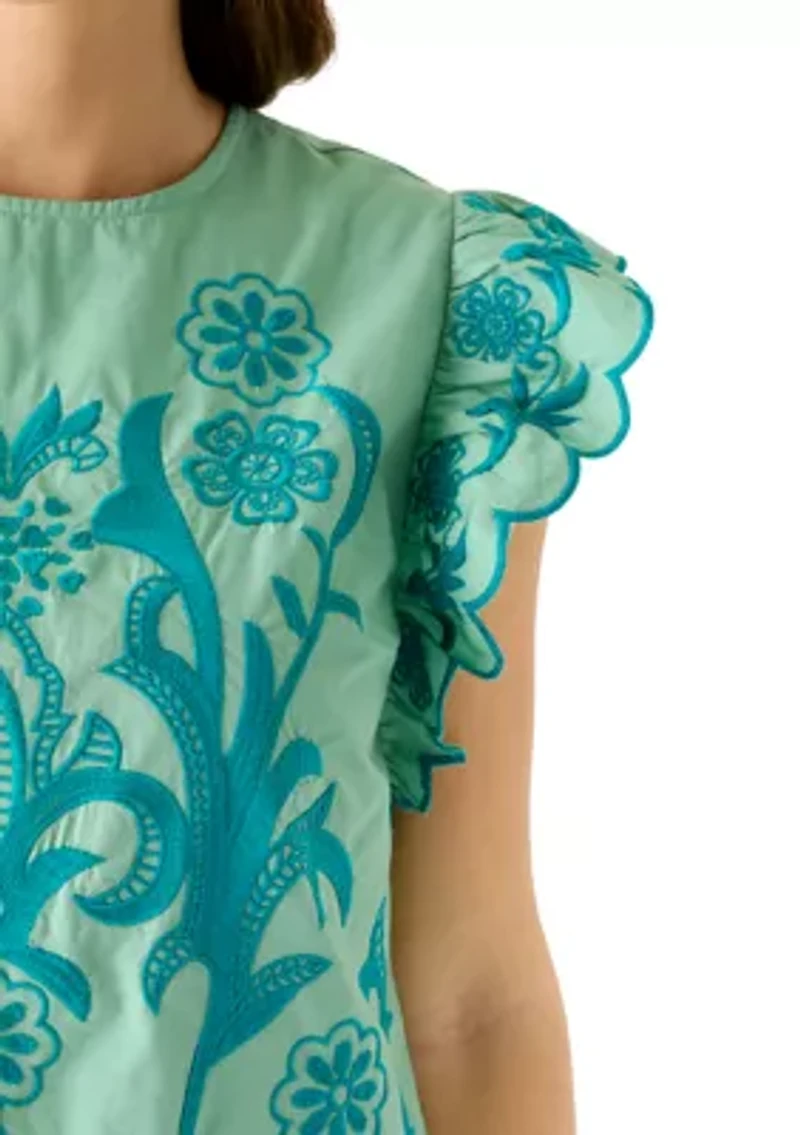 Women's Eyelet Flutter Sleeve Mini Dress