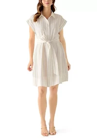 Women's Short Sleeve Dolman Belt Mini Dress