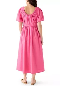 Women's Short Sleeve U-Neck Midi Dress