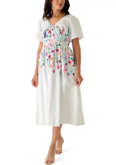 Women's Short Sleeve Scoop Neck Midi Dress