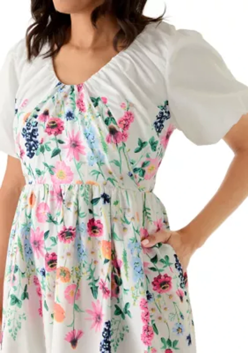 Women's Short Sleeve Scoop Neck Midi Dress