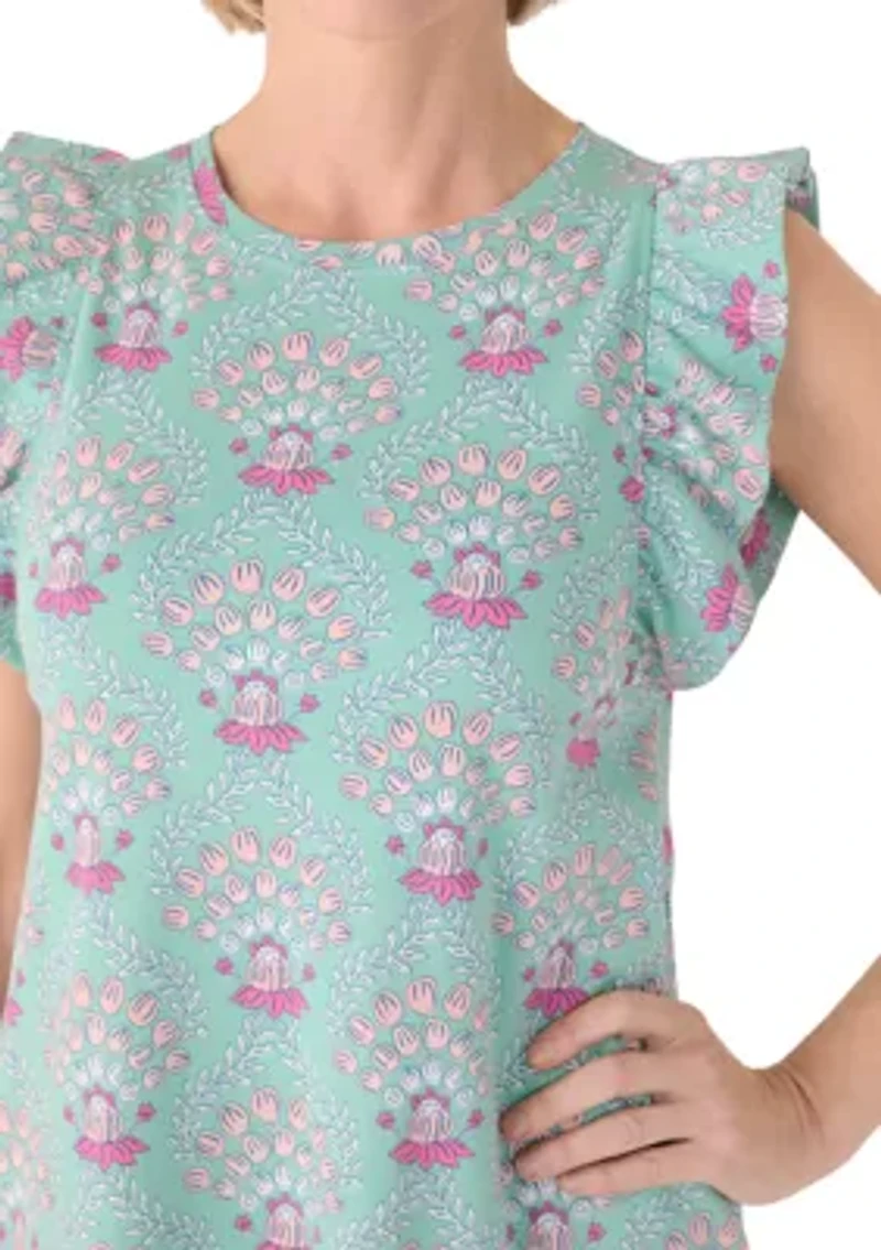 Women's Flutter Sleeve Print Knit Dress