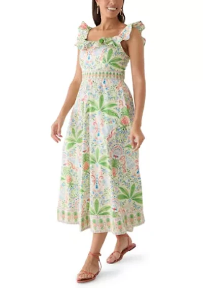 Women's Sleeveless Frill Print Midi Dress