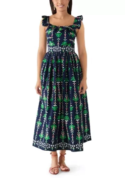 Women's Sleeveless Frill Print Midi Dress