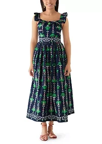 Women's Sleeveless Frill Print Midi Dress