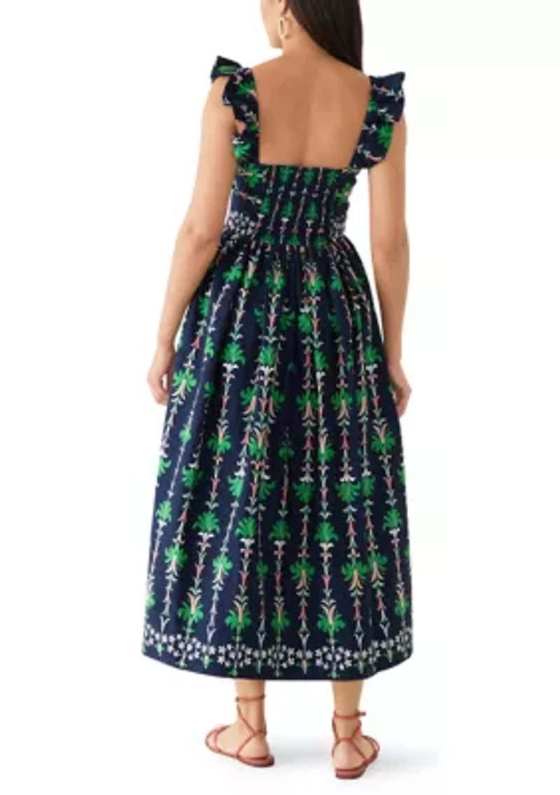 Women's Sleeveless Frill Print Midi Dress