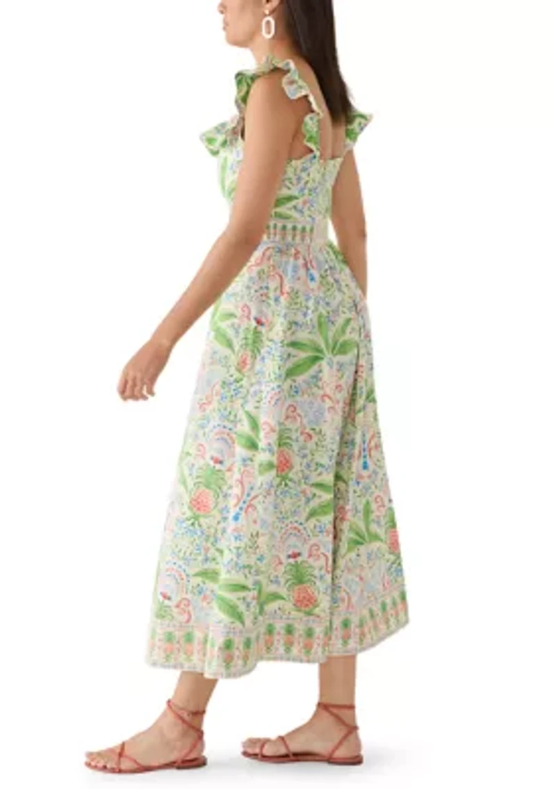 Women's Sleeveless Frill Print Midi Dress