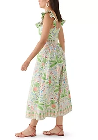 Women's Sleeveless Frill Print Midi Dress