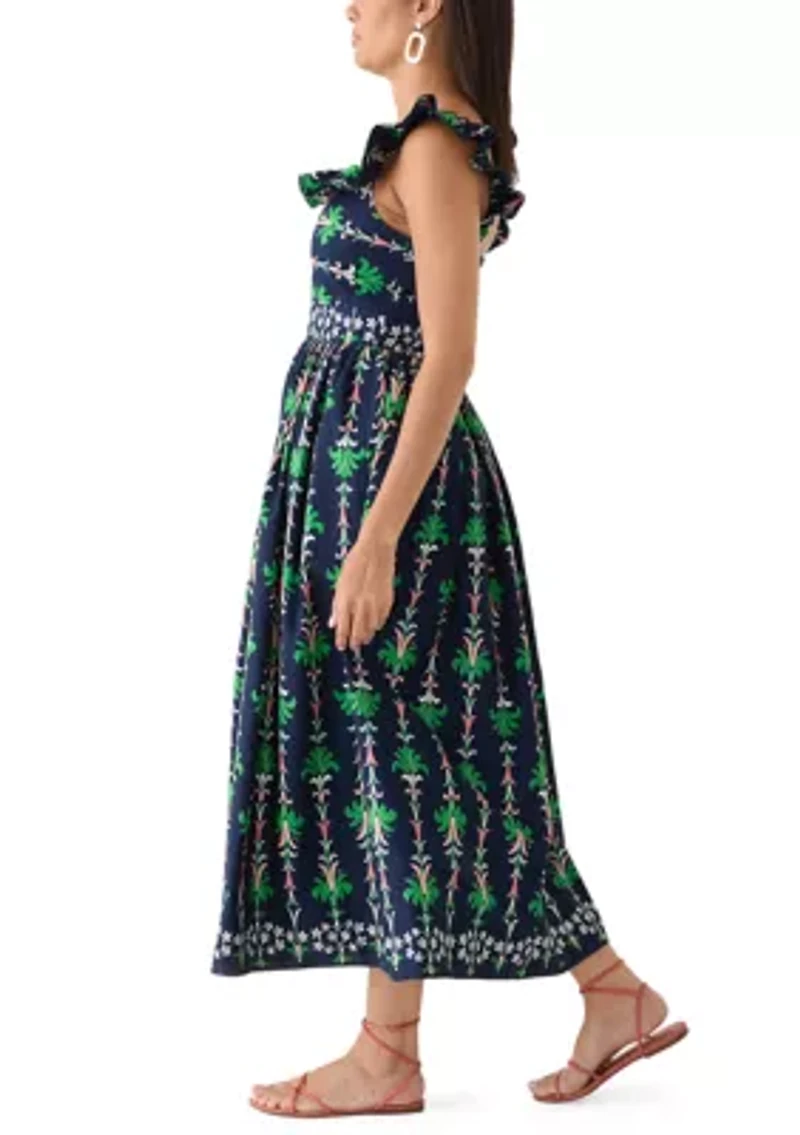 Women's Sleeveless Frill Print Midi Dress