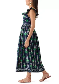 Women's Sleeveless Frill Print Midi Dress