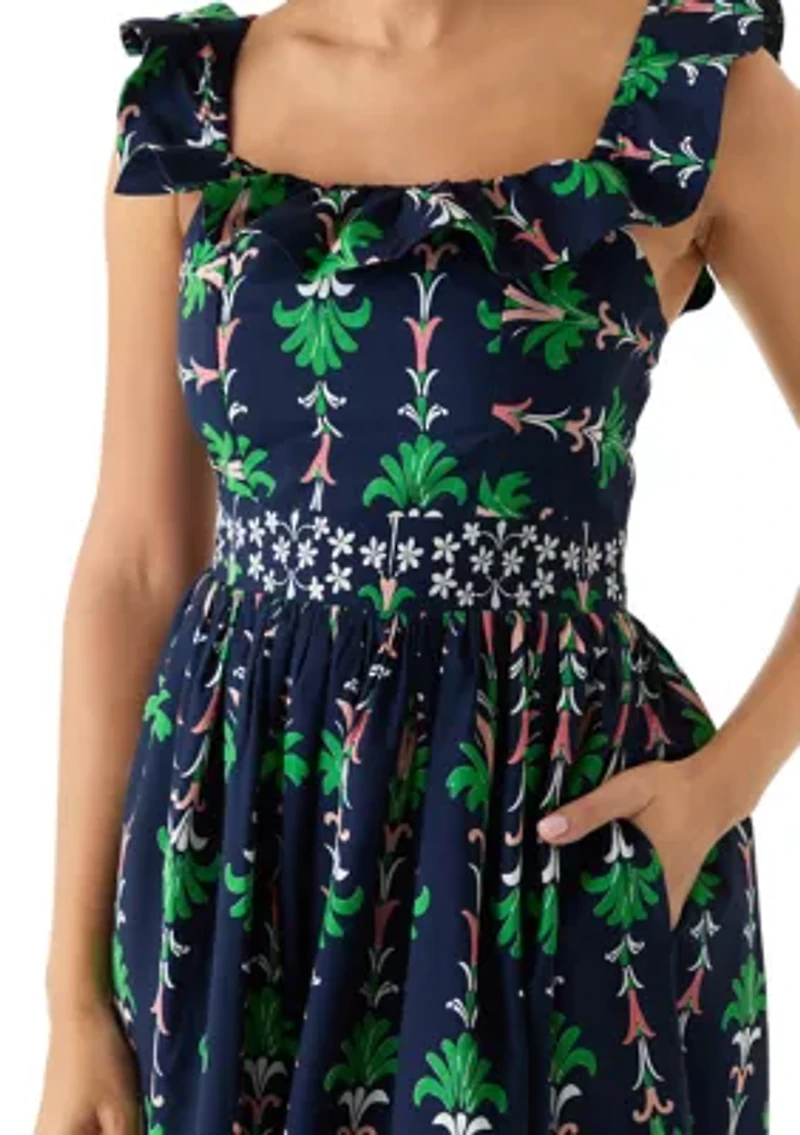 Women's Sleeveless Frill Print Midi Dress