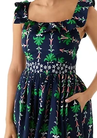 Women's Sleeveless Frill Print Midi Dress