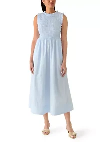 Women's Sleeveless Poplin Smocked Midi Dress