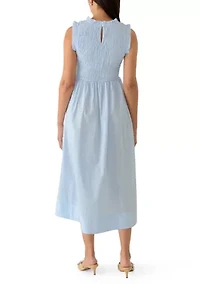 Women's Sleeveless Poplin Smocked Midi Dress