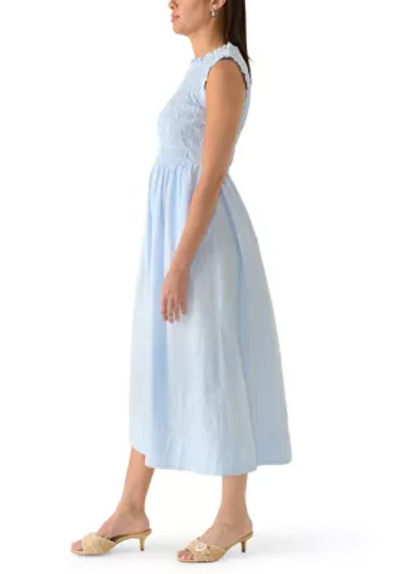 Women's Sleeveless Poplin Smocked Midi Dress