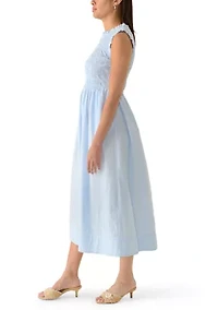 Women's Sleeveless Poplin Smocked Midi Dress