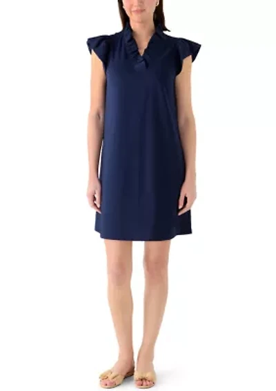 Women's Short Sleeve Ruffle Knit Shift Dress