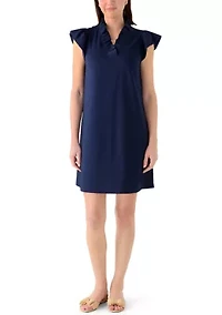 Women's Short Sleeve Ruffle Knit Shift Dress