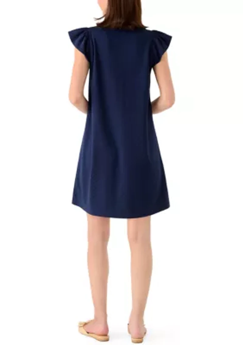 Women's Short Sleeve Ruffle Knit Shift Dress