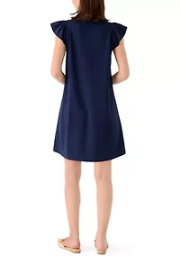 Women's Short Sleeve Ruffle Knit Shift Dress
