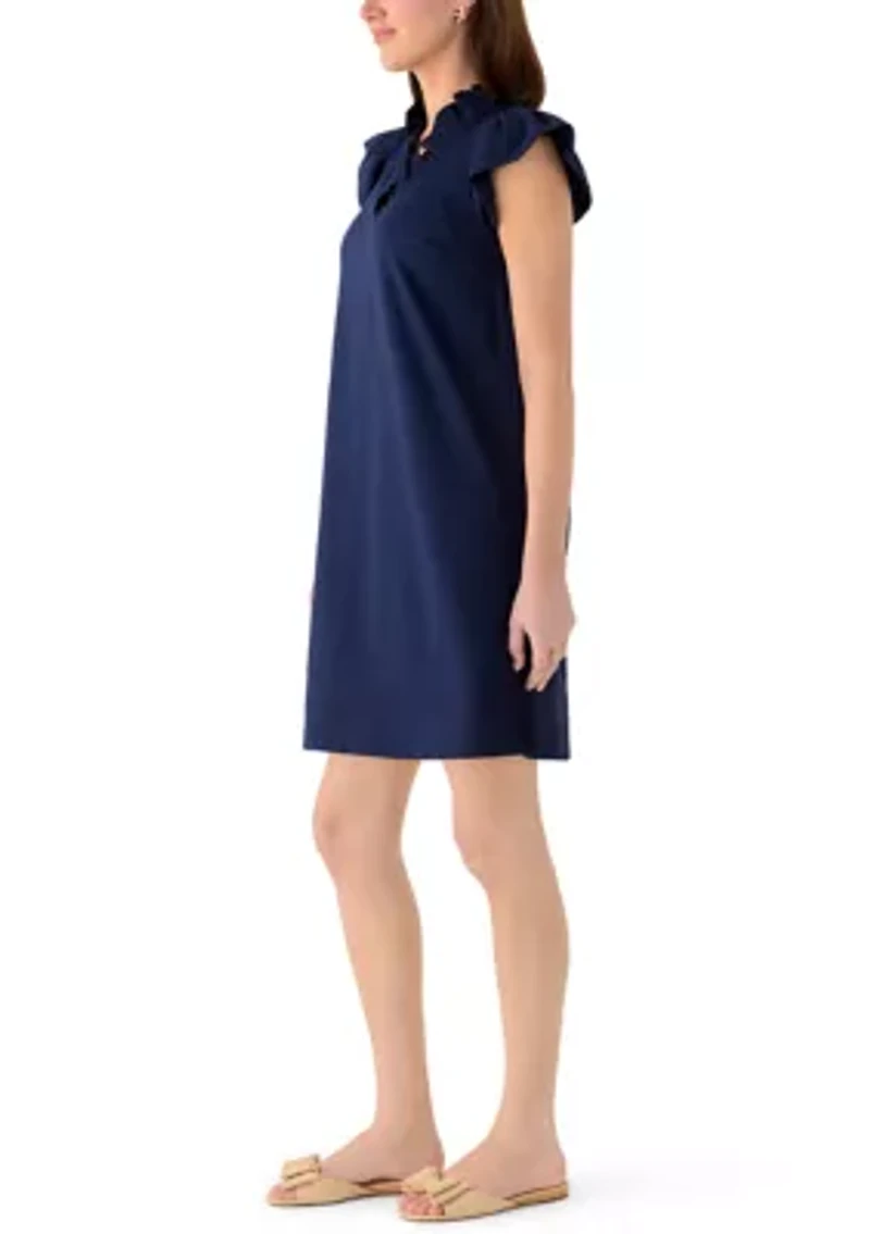 Women's Short Sleeve Ruffle Knit Shift Dress