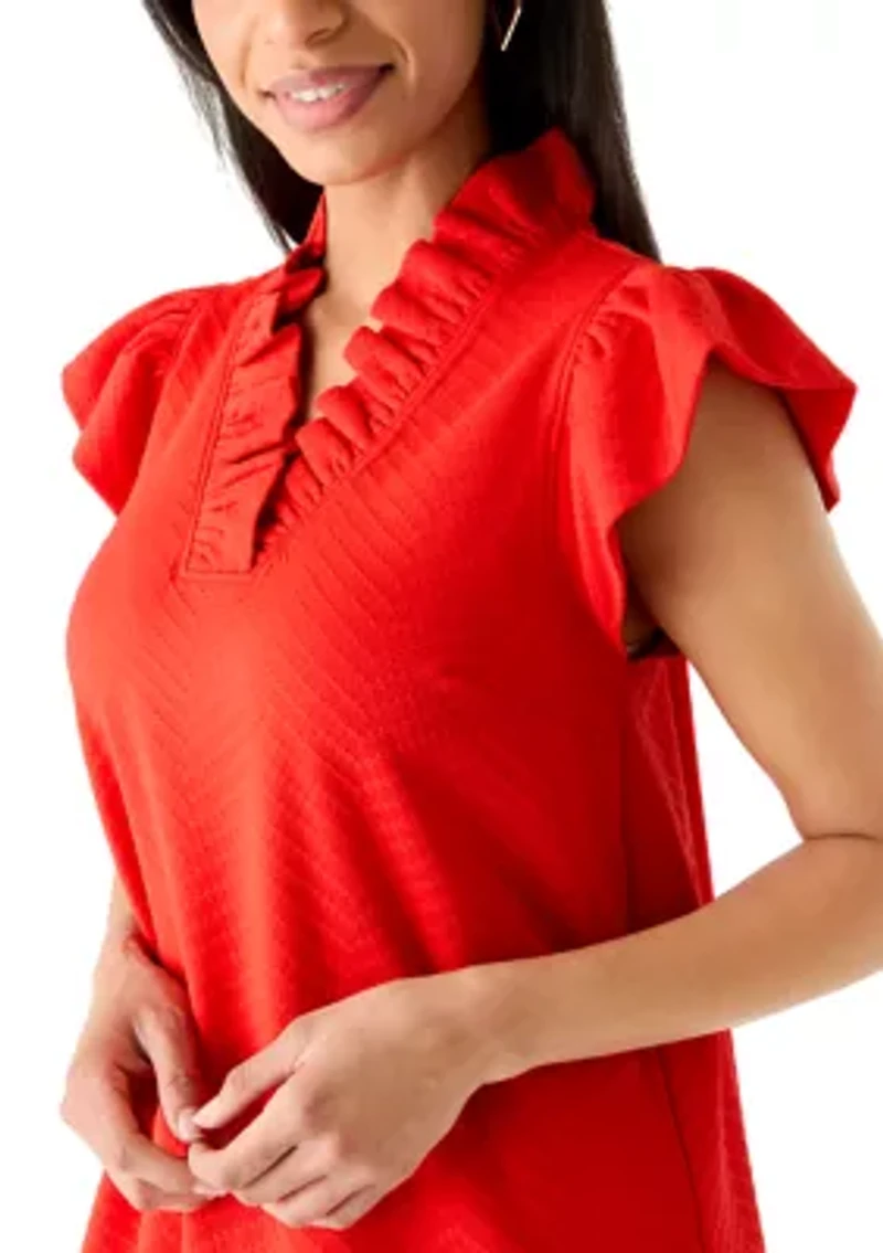 Women's Short Sleeve Ruffle Knit Shift Dress