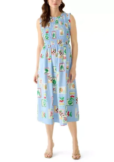 Women's Sleeveless Print Smocked Midi Dress