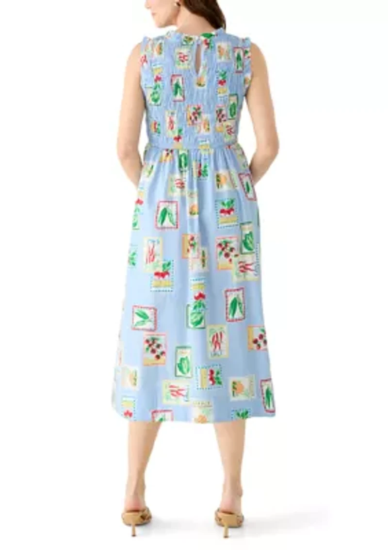 Women's Sleeveless Print Smocked Midi Dress