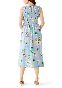 Women's Sleeveless Print Smocked Midi Dress