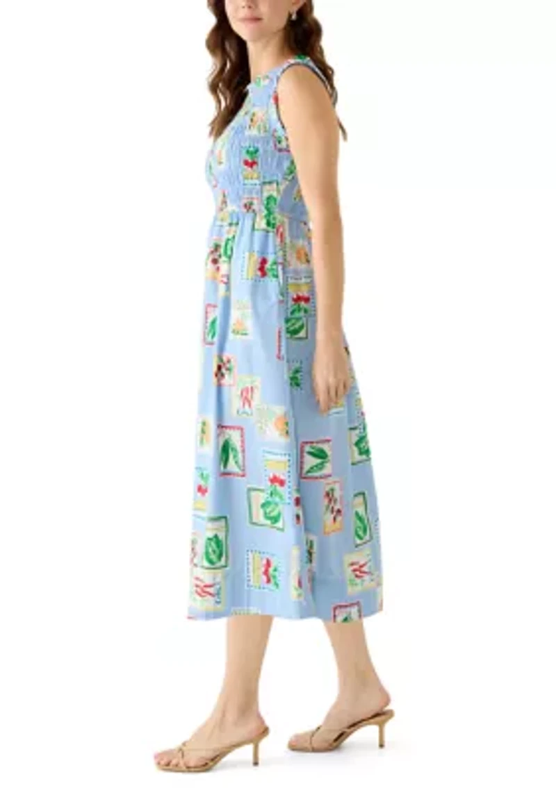 Women's Sleeveless Print Smocked Midi Dress