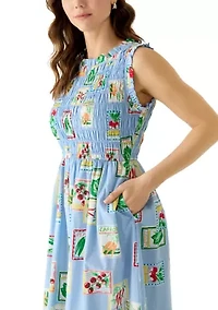 Women's Sleeveless Print Smocked Midi Dress