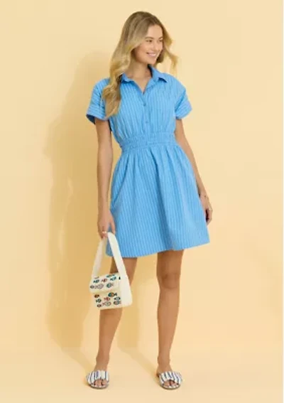 Sewing Down South x Crown & Ivy™ Wave Short Sleeve Shirtdress with Smocked Waist