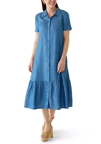 Women's Short Sleeve Chambray Midi Dress