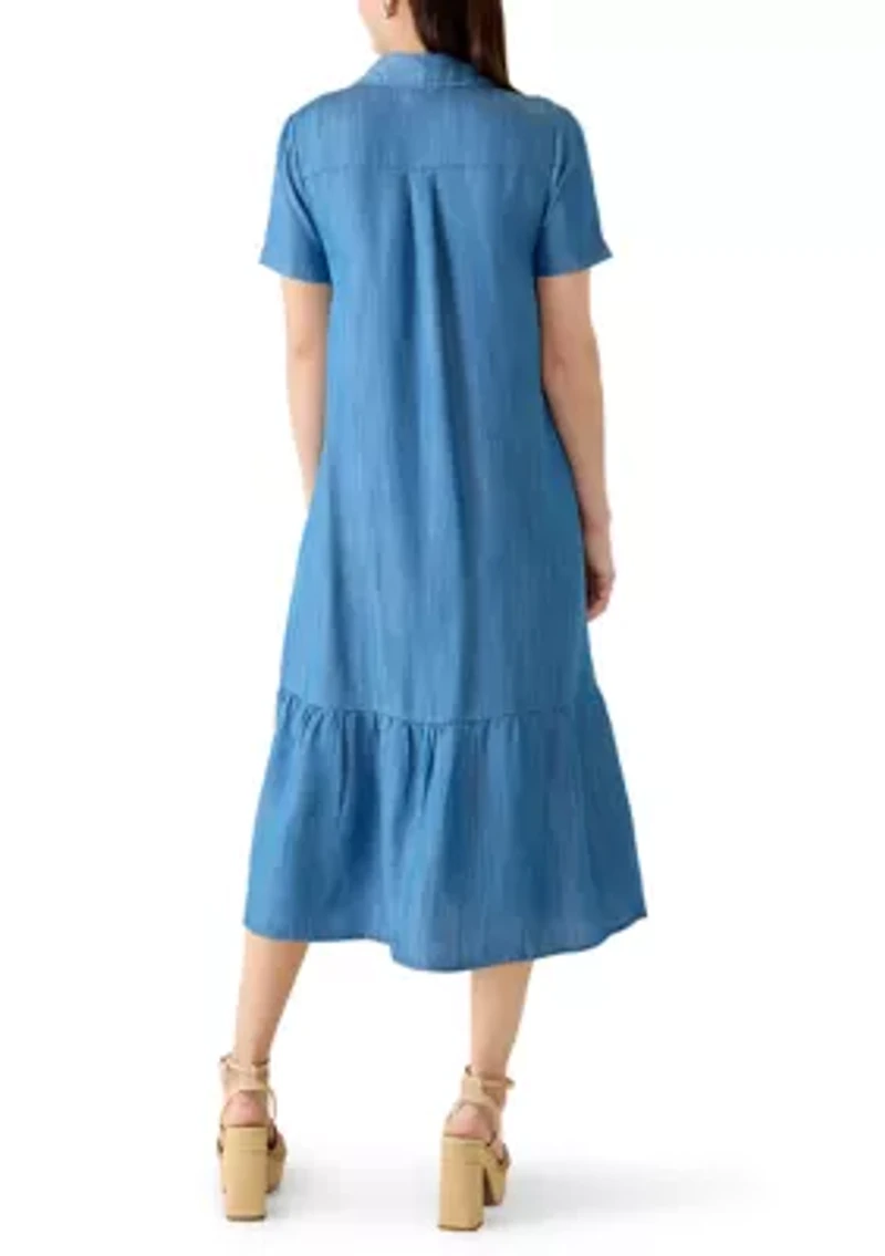 Women's Short Sleeve Chambray Midi Dress